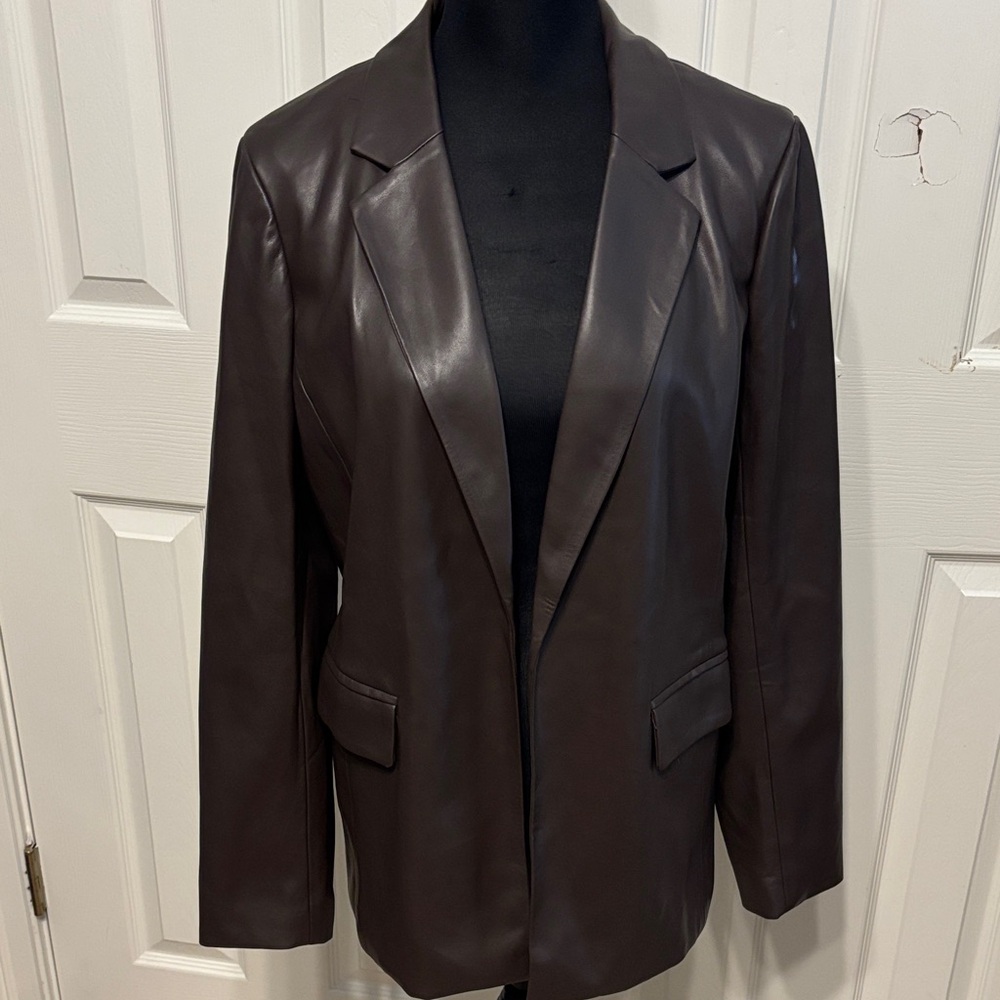 Skies Are Blue Faux Leather Boyfriend Blazer